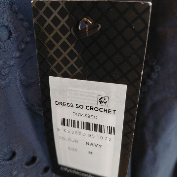 City Chic DRESS SO CROCHET Eyelet Dress Lined MINI size 18 Adjustable Straps NWT - Picture 4 of 10